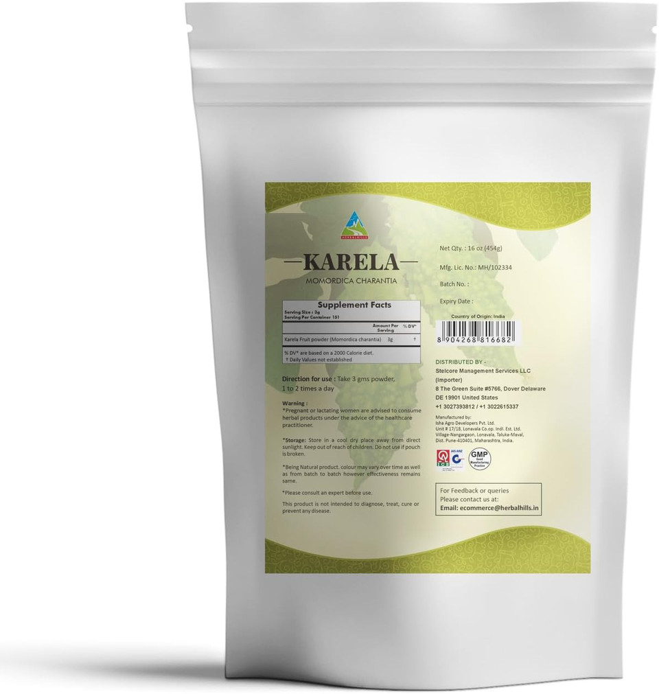 Herbal Hills Bitter Melon/Bitter Gourd/Karela Powder (Momordica Charantia) | 16Oz (454 Gms) | Best For Eye & Skin Health