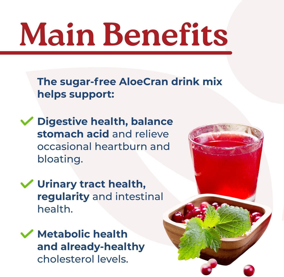 Naturecity Aloecran Sugar Free Drink Mix Supplement | Pure Aloe Vera, Cranberry Powder & Dietary Fiber| Unsweetened Cranberry Concentrate | Supports Digestive, Urinary & Metabolic Health | 60 Servings