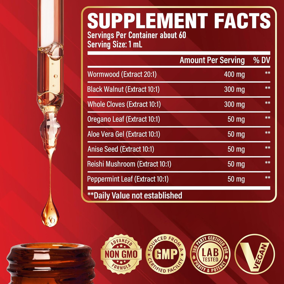 Satoomi 7In1 Wormwood Liquid Drops With Black Walnut, Whole Cloves, Berberine, Milk Thistle, Bitter Melon And Turmeric - 60Ml For 60 Days