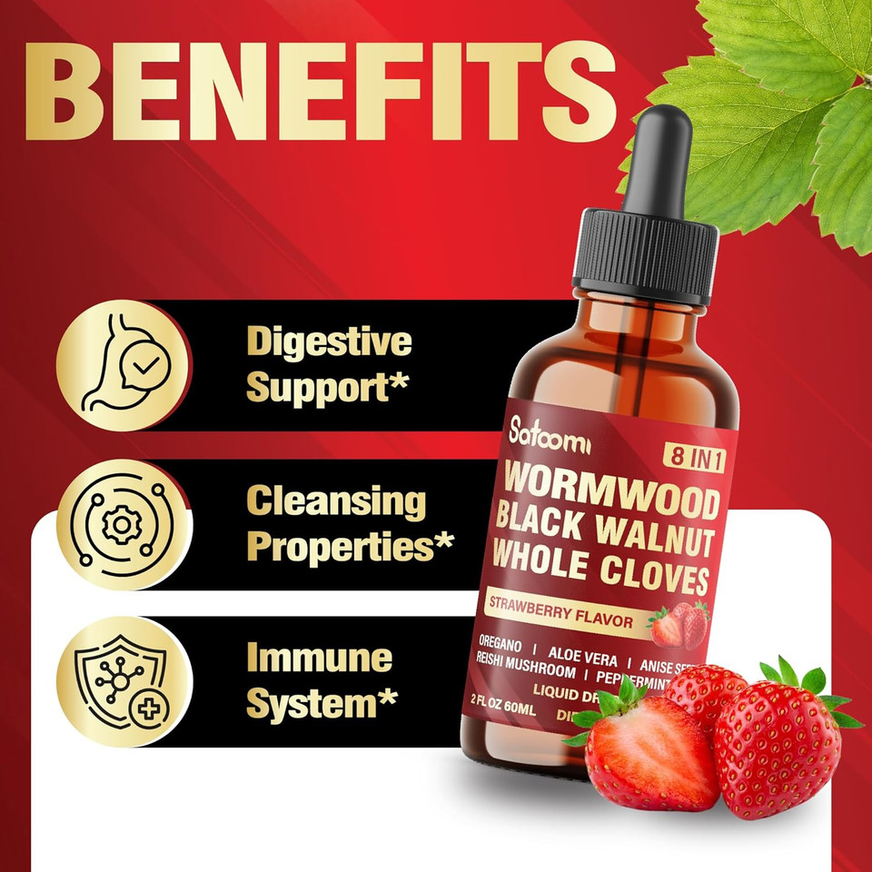 Satoomi 7In1 Wormwood Liquid Drops With Black Walnut, Whole Cloves, Berberine, Milk Thistle, Bitter Melon And Turmeric - 60Ml For 60 Days