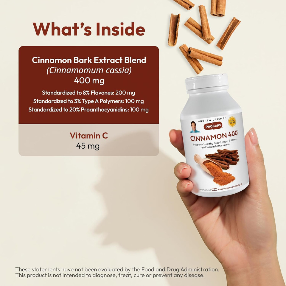 Andrew Lessman Cinnamon 400Mg - 60 Capsules - High Potency, Standardized Extract. No Additives. Small Easy To Swallow Capsules