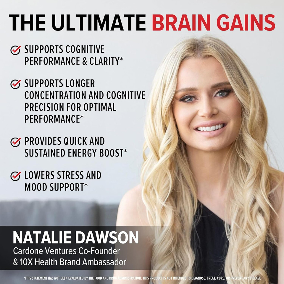 10X Health Focus Brain Supplements For Memory And Focus - Cognitive Supplement Boost Clarity, Alertness, And Energy With Huperzine-A, Ginkgo Biloba, And Rhodiola Rosea - 60 Capsules