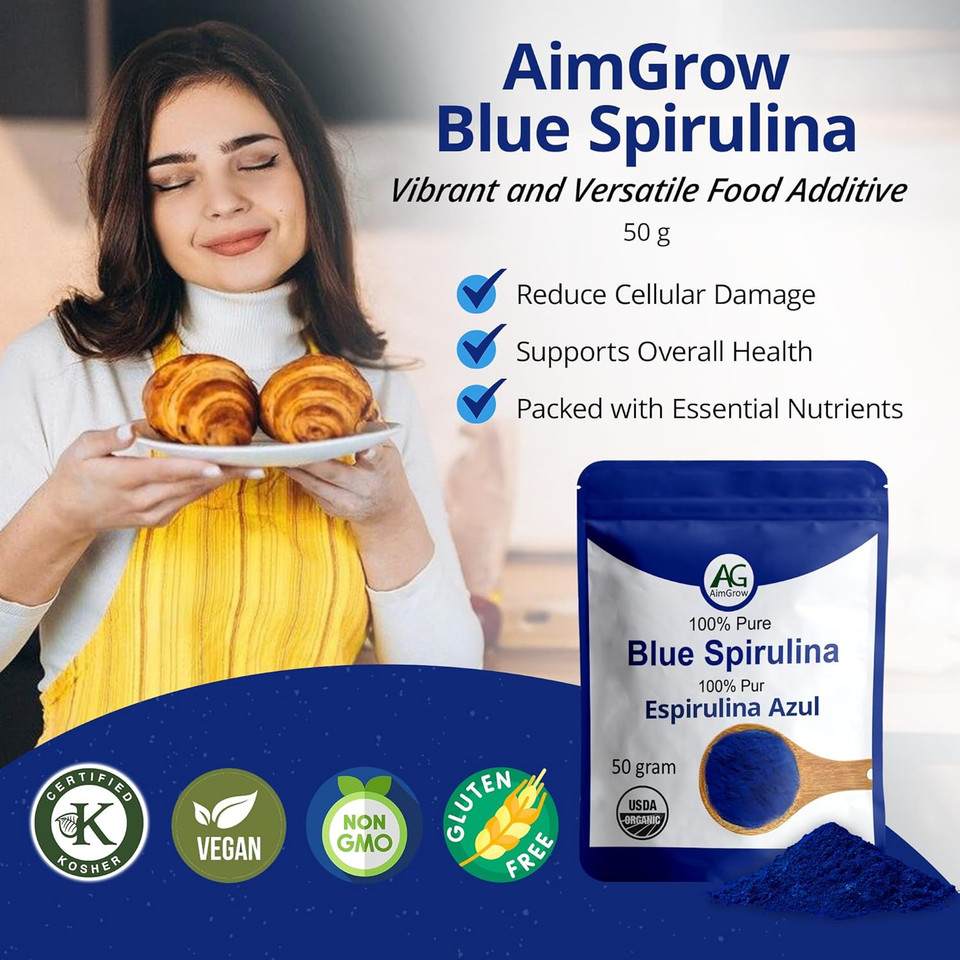 Blue Spirulina, Antioxidant Rich Blue Spirulina Powder, Non-Gmo And Gluten-Free, 50 Grams