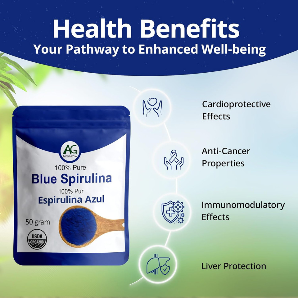 Blue Spirulina, Antioxidant Rich Blue Spirulina Powder, Non-Gmo And Gluten-Free, 50 Grams