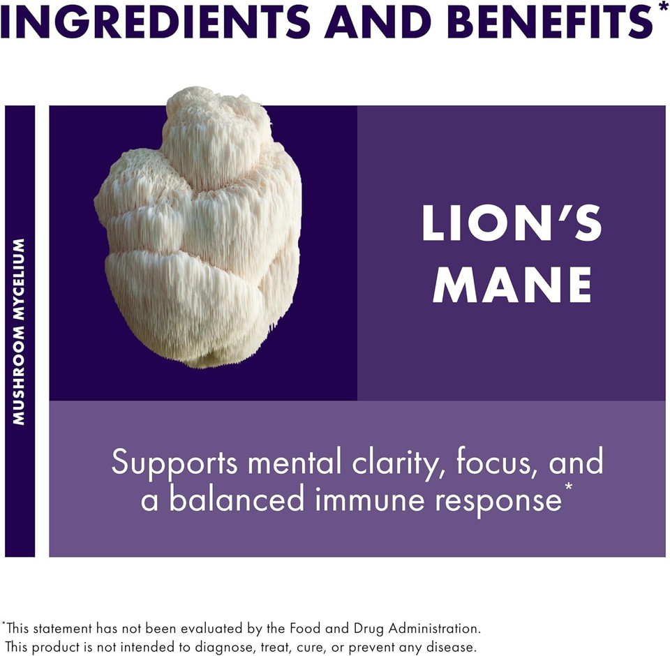 Host Defense Mushrooms Lion'S Mane - Supplement Capsules For Brain Health Support - Mushroom Support For Focus & Memory Function - Immune & Nervous System Supplement - 30 Capsules (15 Servings)