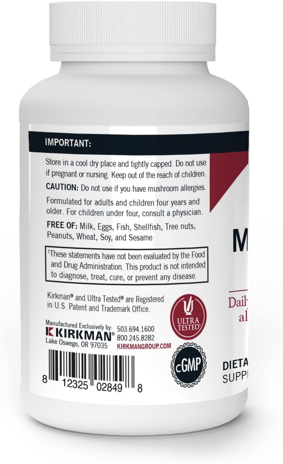 Kirkman - Mushroom Mental Clarity & Focus - 60 Capsules - Daily Cognitive Support - Hypoallergenic