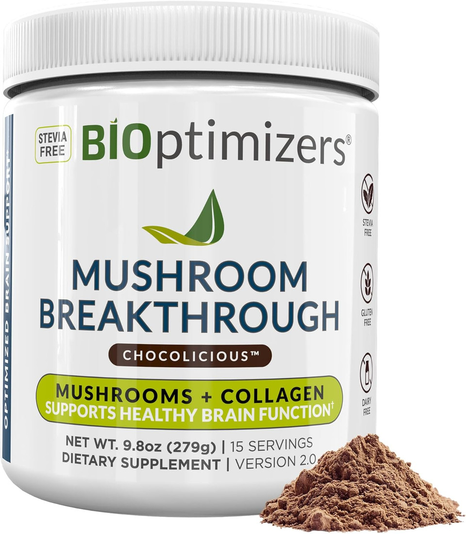 Bioptimizers Mushroom Coffee Alternative  Salted Caramel Drink  LionS Mane, Chaga, Reishi + Collagen Peptides For Focus, Energy & Gut Health  Adaptogenic Mushrooms & Mct Powder  15 Servings