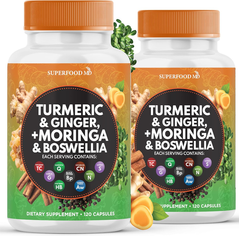 Turmeric Moringa 50000Mg Supplement | Ginger Boswellia 3000Mg Saffron 2000Mg Holy Basil- Joint Support Supplement For Women And Men With Ceylon Cinnamon, Quercetin, Tart Cherry- 360 Count