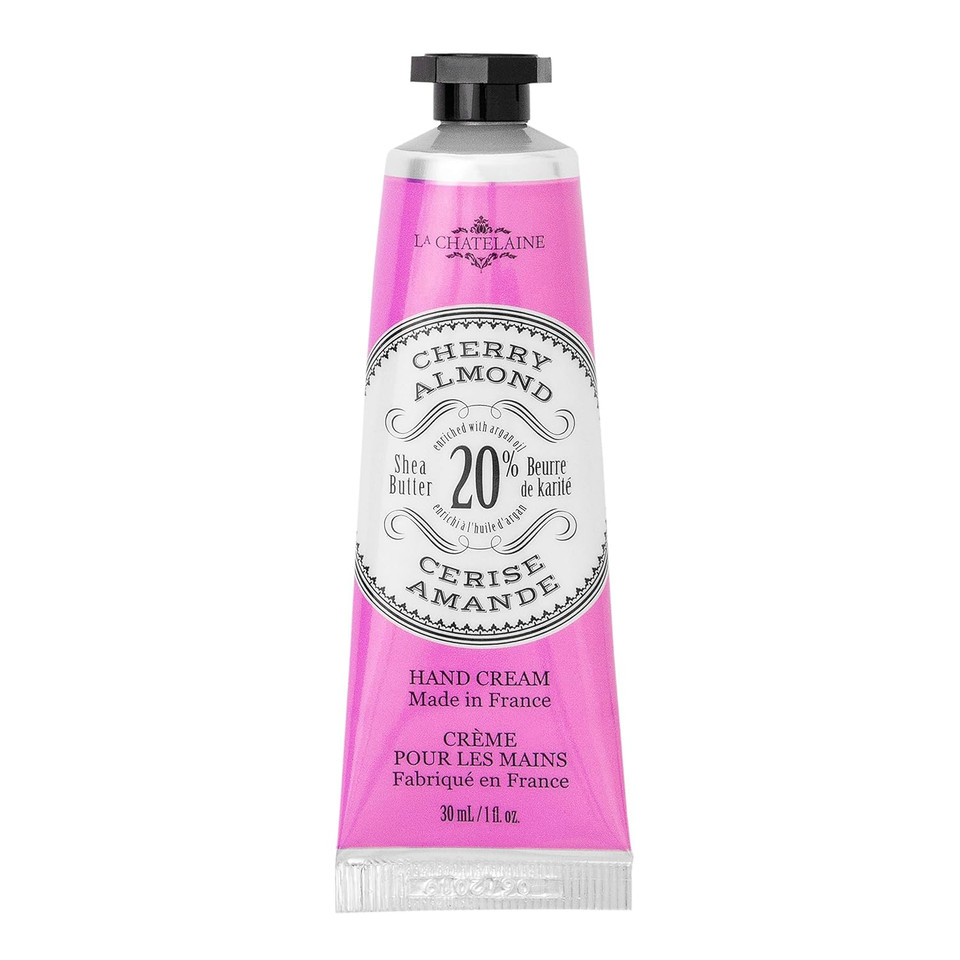 La Chatelaine 20% Shea Butter Hand Cream, Travel Size, Organic Argan Oil, Moisturizing, Nourishing, Repairing, Extra Rich, Non-Greasy, Made In France, Paraben Free, 1 Oz/ 30Ml (Cherry Almond)