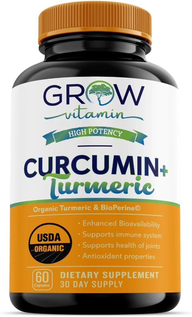 Grow Vitamin Curcumin+ Ultra: Organic High-Potency Blend | Maximum Strength Turmeric Formula With 95% Curcuminoids | Usda Certified | 30-Day Supply