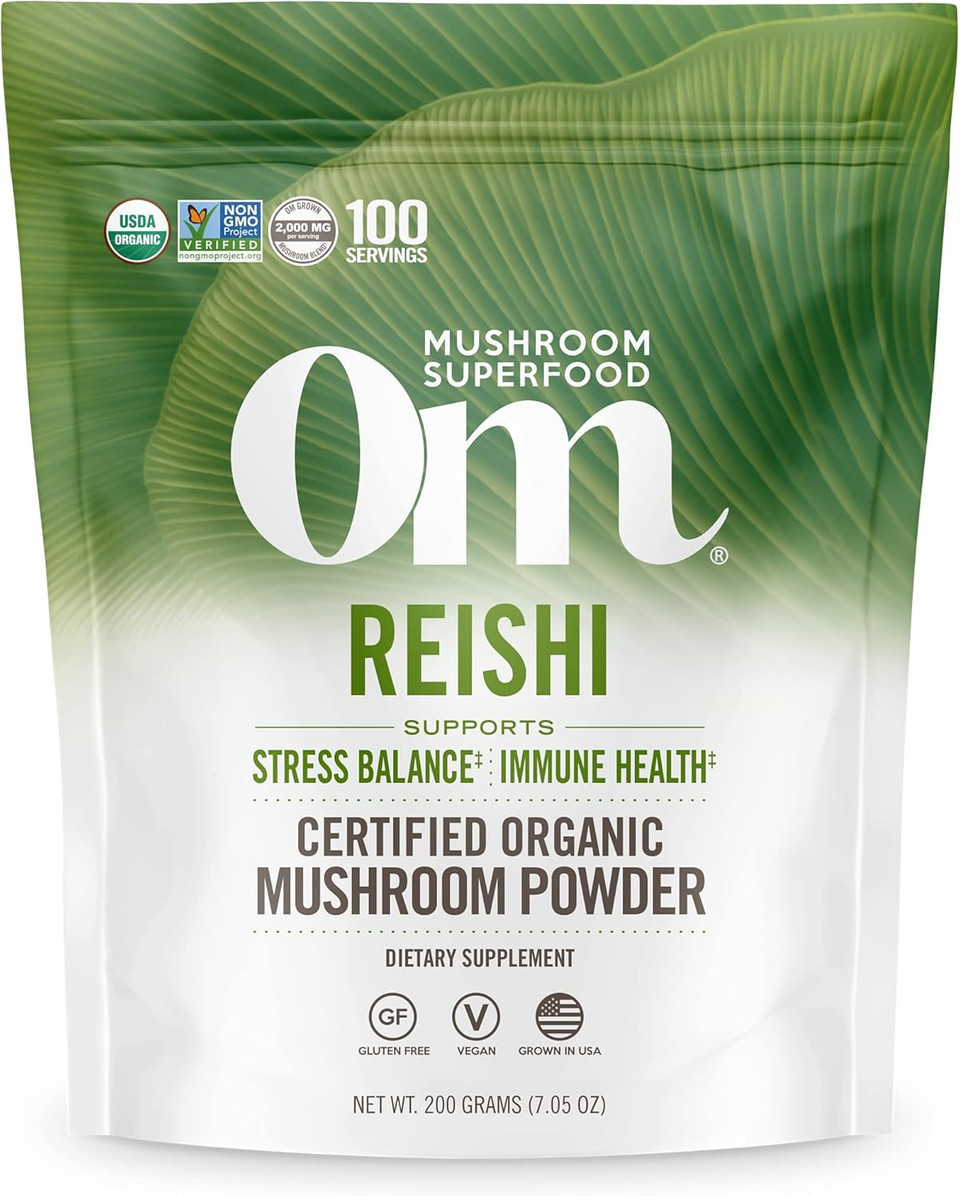 Om Mushroom Superfood Reishi Mushroom Capsules Superfood Supplement, 90 Count, 30 Days, Organic Adaptogen For Stress Relief And Immune Health