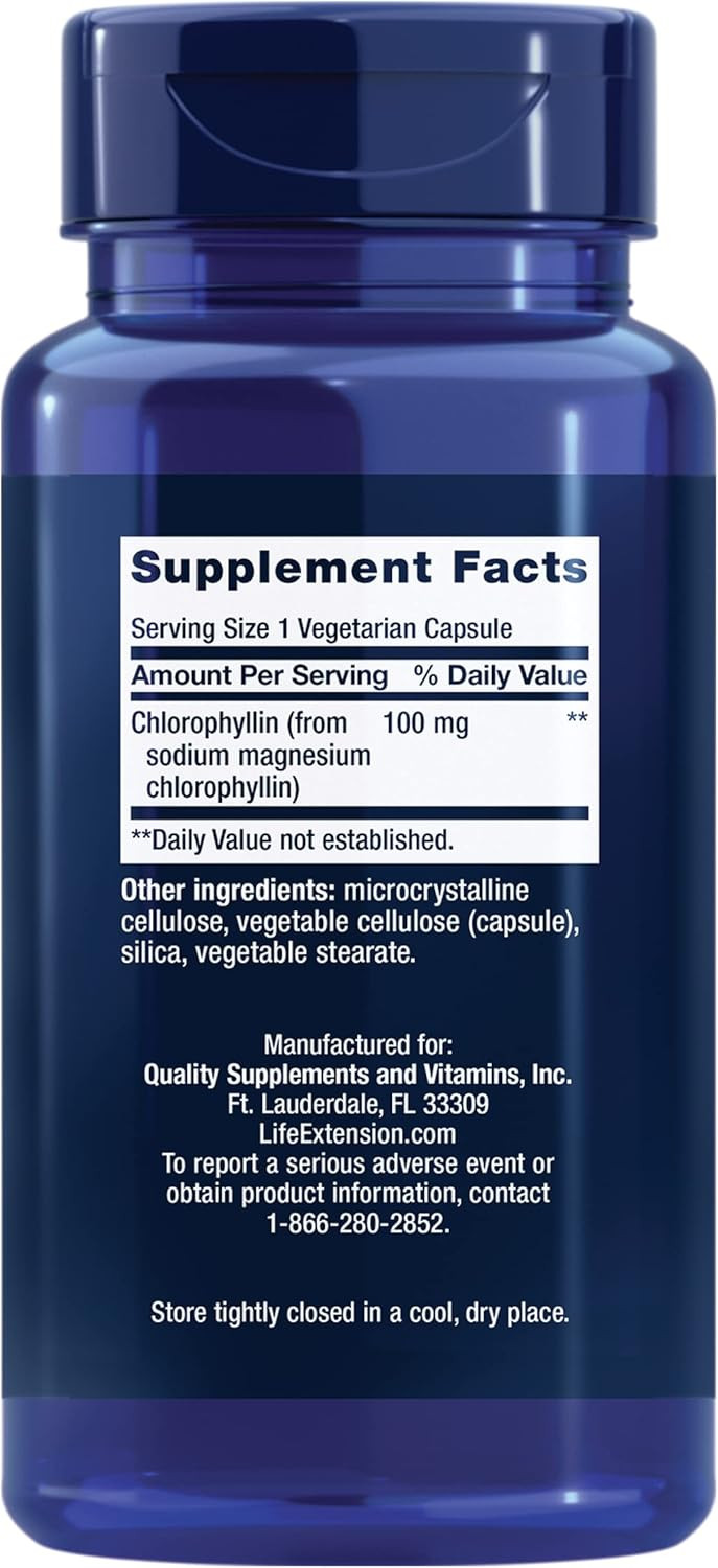 Life Extension Chlorophyllin, Antioxidant & Dna Health Support, Gluten-Free, Non-Gmo, Vegetarian, 100 Vegetarian Capsules