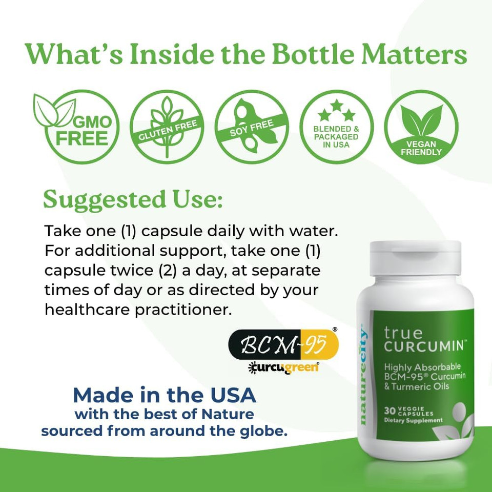 Naturecity True-Curcumin Turmeric Supplement | Non-Gmo Tumeric And Curcumin 500Mg Curcuma Capsules Vitamin Supplements | Up To 700% Increase In Absorption (90 Day Supply) | Supports Joints