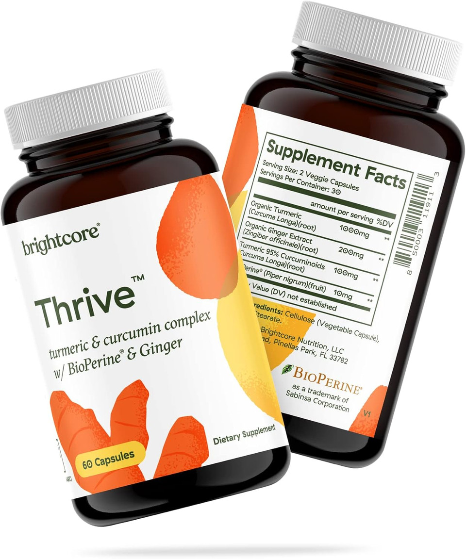 Thrive Turmeric Curcumin With Black Pepper Bioperine And Ginger Complex, Turmeric And Ginger Supplement, 30 Servings, 90 Capsules Nutrition