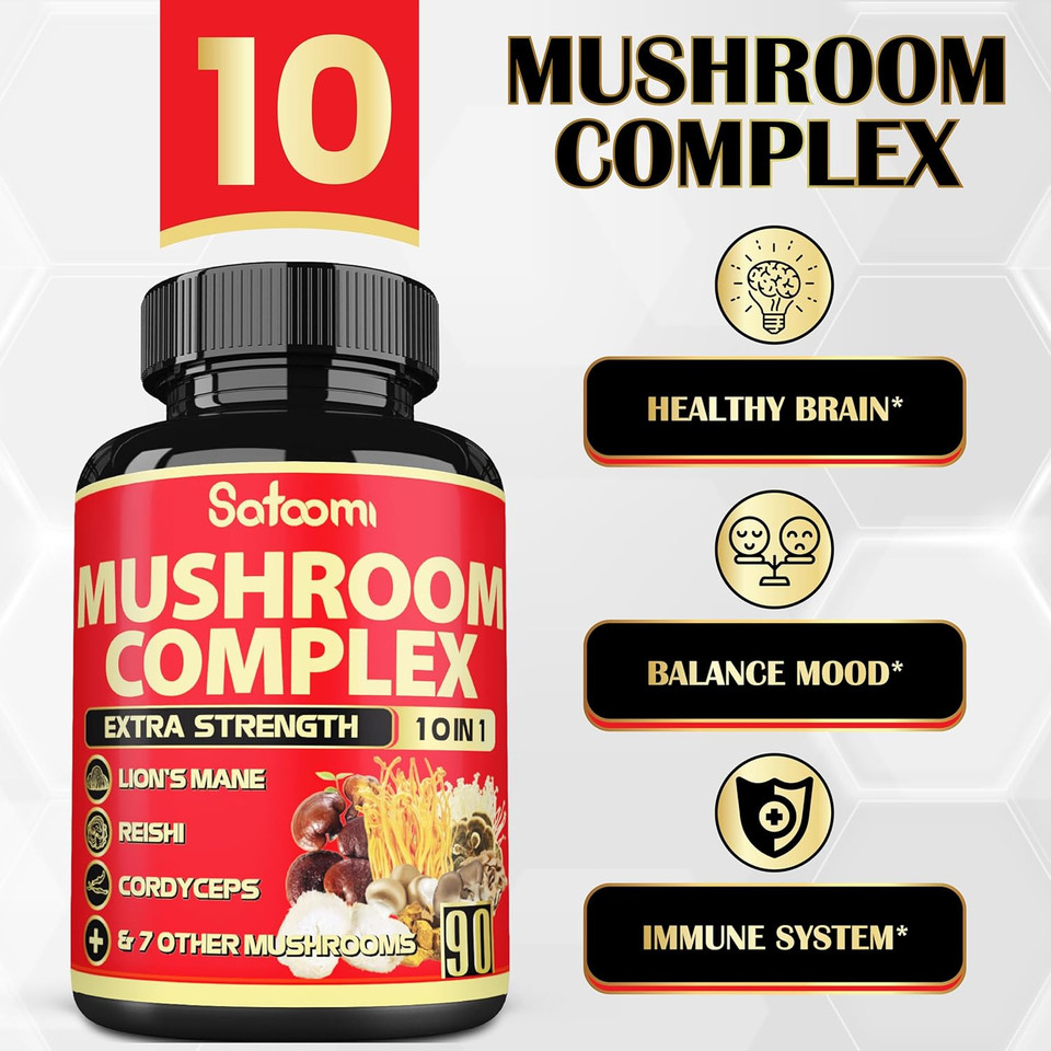 Satoomi 10In1 Mushroom Supplement Complex - Lions Mane, Cordyceps, Reishi, Chaga - Brain Supplements For Memory And Focus - 3 Month Supply Satoomi 10In1 Mushroom Supplement Complex - Lions Mane, Cordyceps, Reishi, Chaga - Brain Supplements For Memory And Focus - 3 Month Supply