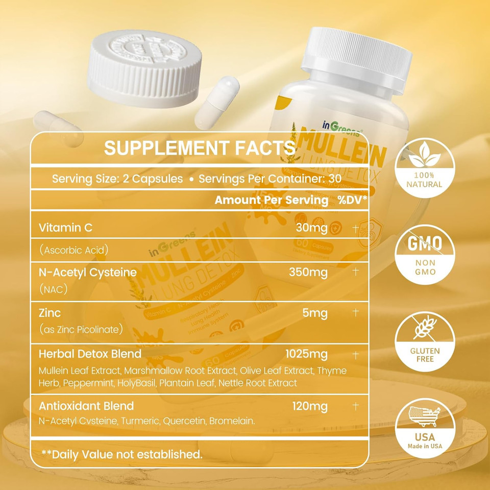 Mullein Leaf Extract 1530 Mg, 15-In-1 Herbal Supplements,Mullein Leaf Extract For Lungs,Bottled In Usa - 60 Capsules