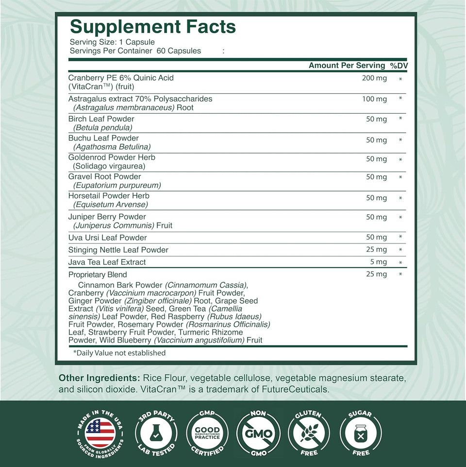 Purepremium Supplements - Kidney Support With Cranberry Extract & Astragalus - Kidney Health Supplement For Urinary Tract, Bladder, Kidney Cleanse Detox & Repair - 60 Cranberry Pills Women And Men