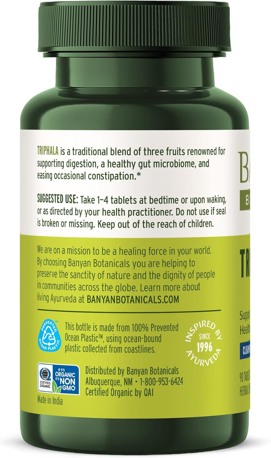 Banyan Botanicals Triphala Tablets - Organic Triphala Supplement With Amla, Haritaki & Bibhitaki  For Digestion, Elimination & Healthy Gut Microbiome*  90 Tablets  Non-Gmo Sustainably Sourced Vegan