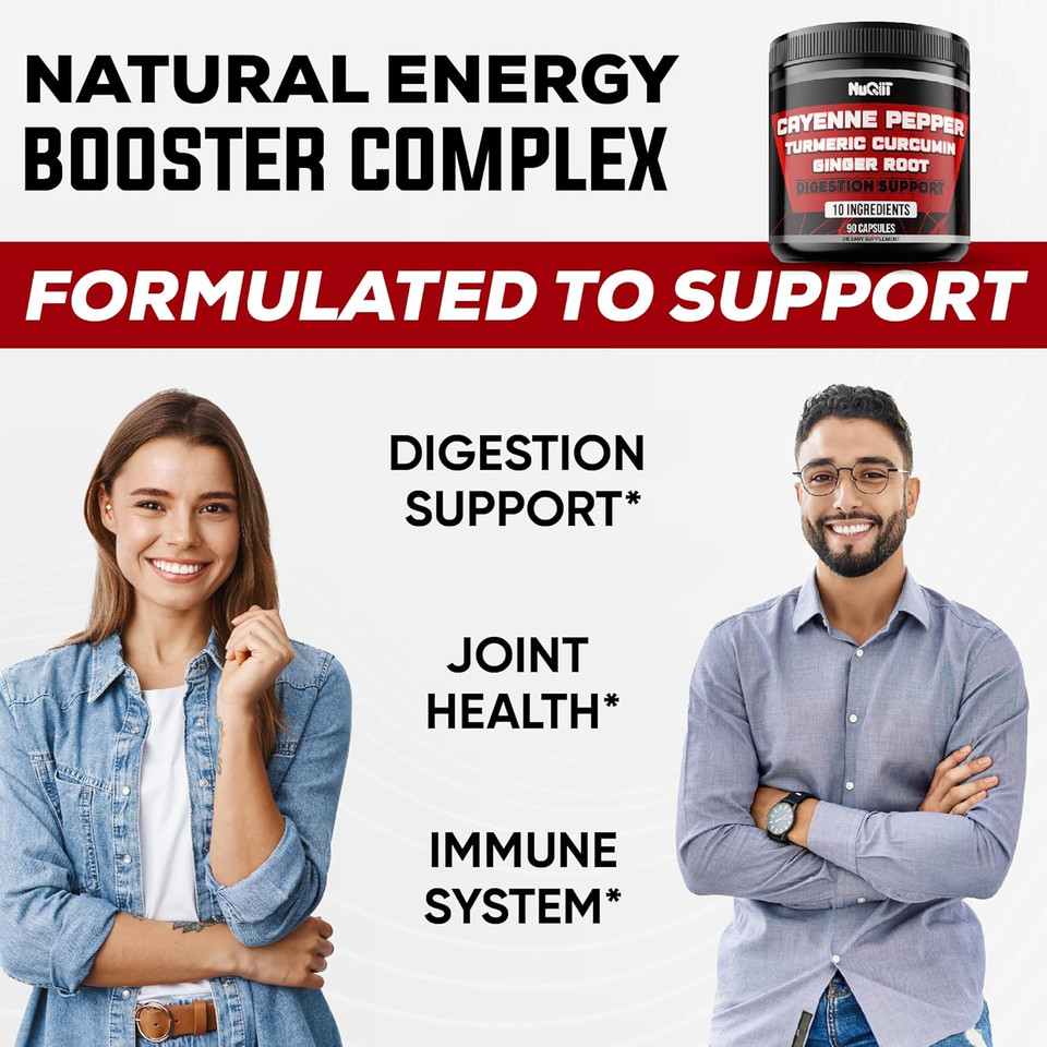 Cayenne Pepper Supplements With Turmeric Curcumin Root, Ginger Root, Citrus Bergamot & More - Digestive Health, Immune System, Heart Health & Joint Health - 90 Capsules