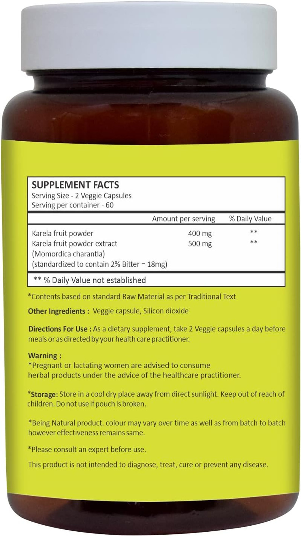 Herbal Hills Bitter Melon/Bitter Gourd/Karela Capsules (Momordica Charantia) | 120 Count (900 Mg) | Best For Eye & Skin Health