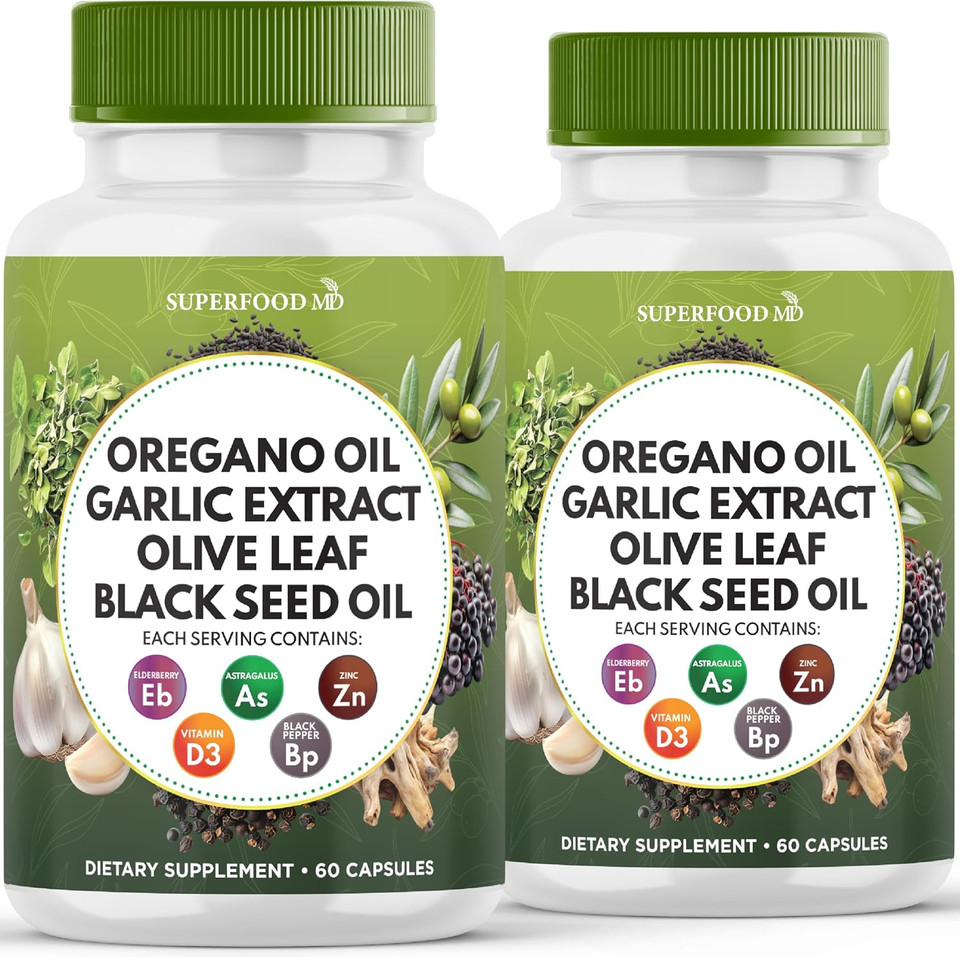 Superfood Md Oregano Oil Garlic Extract Olive Leaf Black Seed Oil Astragalus- For Women And Men- 60 Count