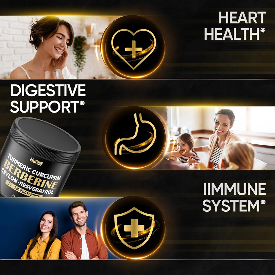 Berberine Supplement. Added Turmeric Curcumin, Trans-Resveratrol & More - Support Gastrointestinal, Body Management & Immune System - 60 Capsules