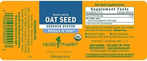 Herb Pharm Certified Organic Alcohol-Free Oat Seed Glycerite For Nervous System Support - 4 Ounce