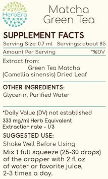 Matcha Green Tea B120 Alcohol-Free Herbal Extract Tincture, Concentrated Liquid Drops Naturalgreen Tea, Matcha (Camelia Sinesis) Dried Leaf (4 Fl Oz)