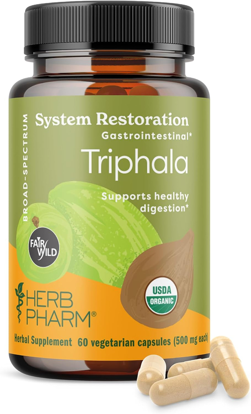 Herb Pharm Usda Organic Triphala Capsules | Cleansing & Detoxification Support & Digestive Health Support With Amla, Haritaki & Bibhitaki, Fairwild® Certified | 60 Vegan Capsules, Up To 30 Day Supply