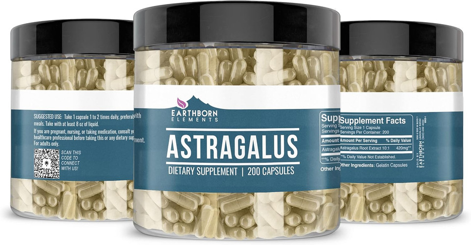 Earthborn Elements Astragalus Extract 200 Capsules, Pure & Undiluted, No Additives