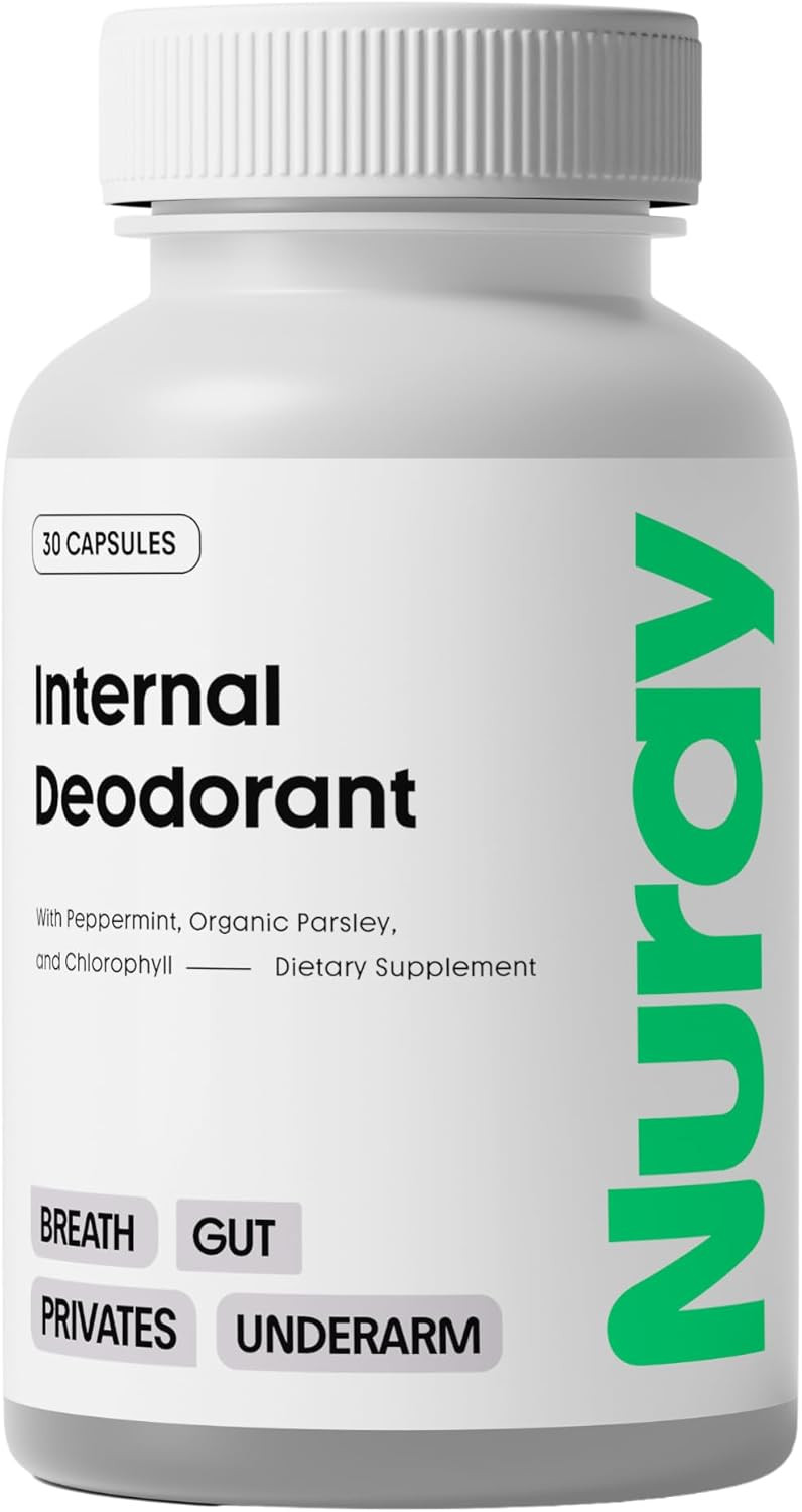 Nuray Internal Deodorant Supplement | Natural Chlorophyll 30 Capsules For Body Odor Control, Gut Health, And Fresh Breath | Vegan, Detox Support, & Skin Health | Odor Eliminator For Men & Women