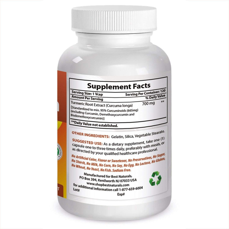 Best Naturals Turmeric Curcumin Extract 700 Mg 120 Veggie Capsules - Max Potency - Super Strength Curcumin) With 95% Curcuminoids For Maximum Health & Vitality! Strongest & Most Effective