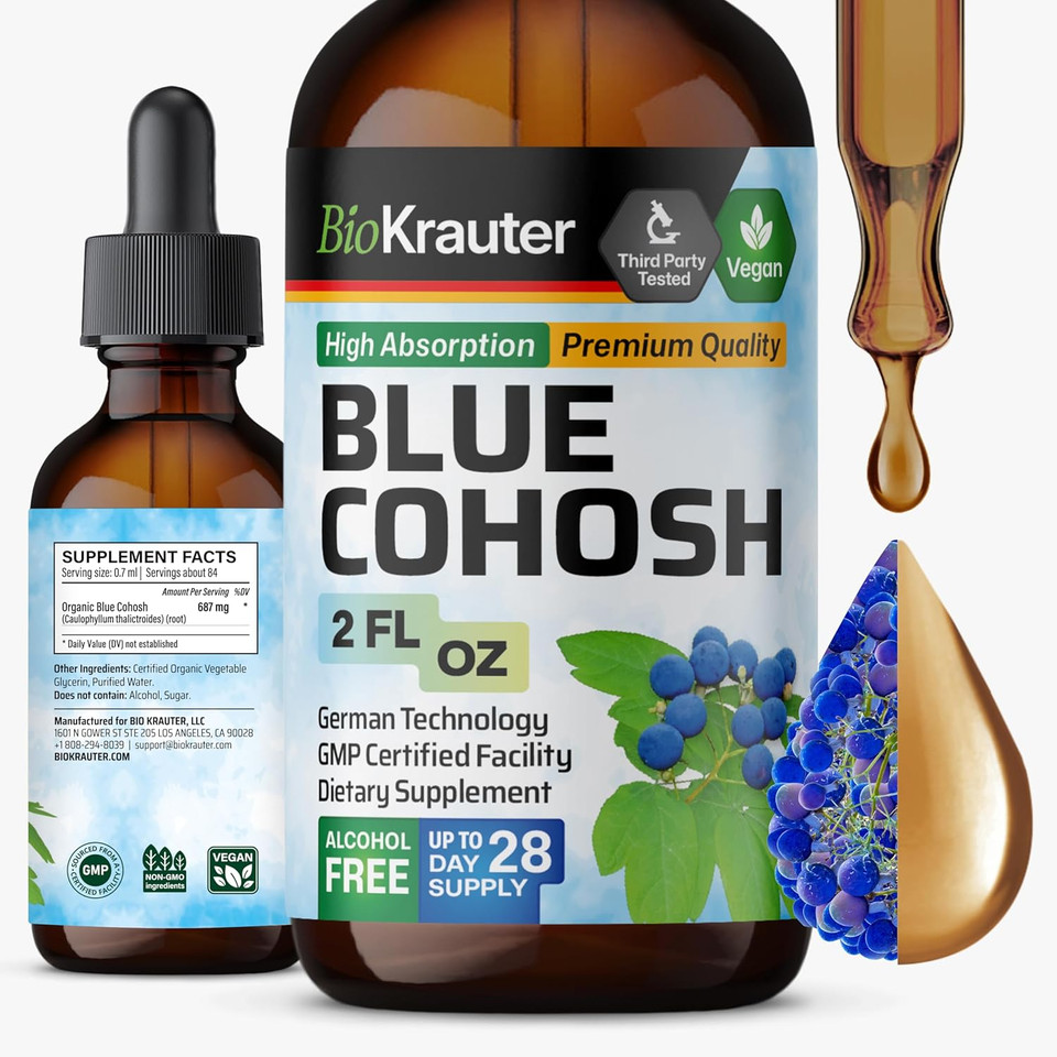 Bio Krauter Blue Cohosh Tincture - Caulophyllum Thalictroides Extract - WomenS Health Support - Alcohol And Sugar Free Liquid Blue Cohosh Extract - 2 Fl.Oz