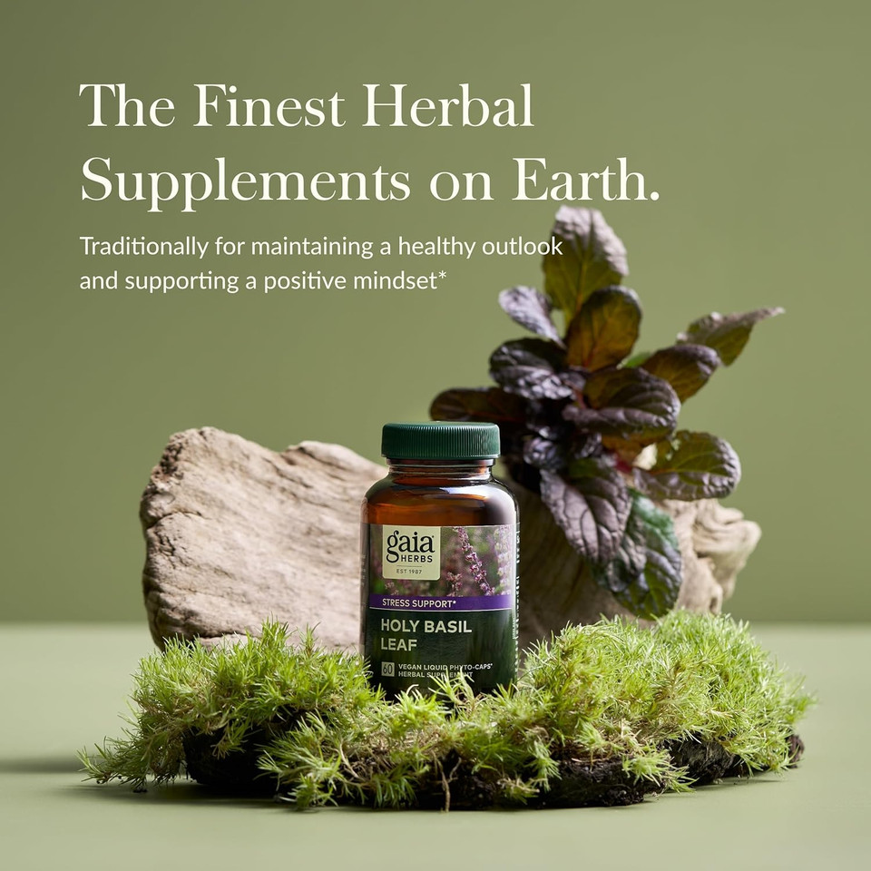 Gaia Herbs Holy Basil Leaf - Helps Sustain A Positive Outlook And Balance In Times Of Stress - An Adaptogenic Ayurvedic Herb - 60 Vegan Liquid Phyto-Capsules (30-Day Supply)