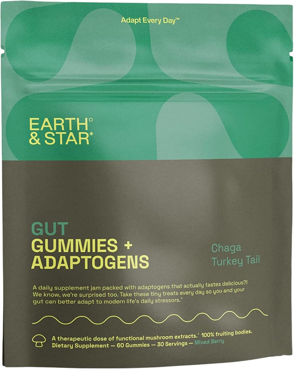 Earth And Star Mushroom Gummies - Gut Support | Chaga And Turkey Tail Mushrooms | Nootropic Mushroom Supplement Boosting Digestive And Gut Health | 60 Gummies