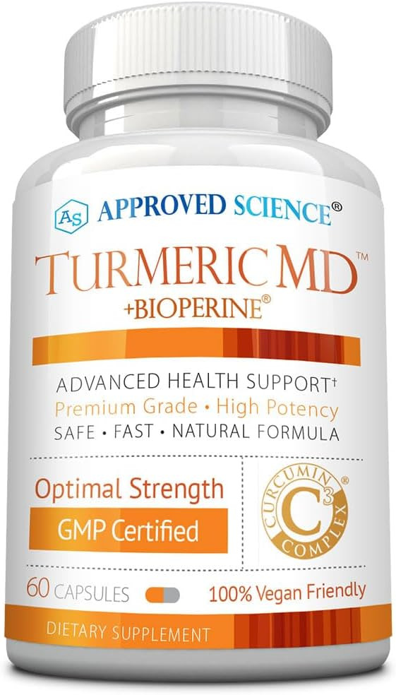 Approved Science Turmeric Md - With Bioperine & 95% Standardized Turmeric Curcuminoids - 180 Capsules (3 Month Supply)
