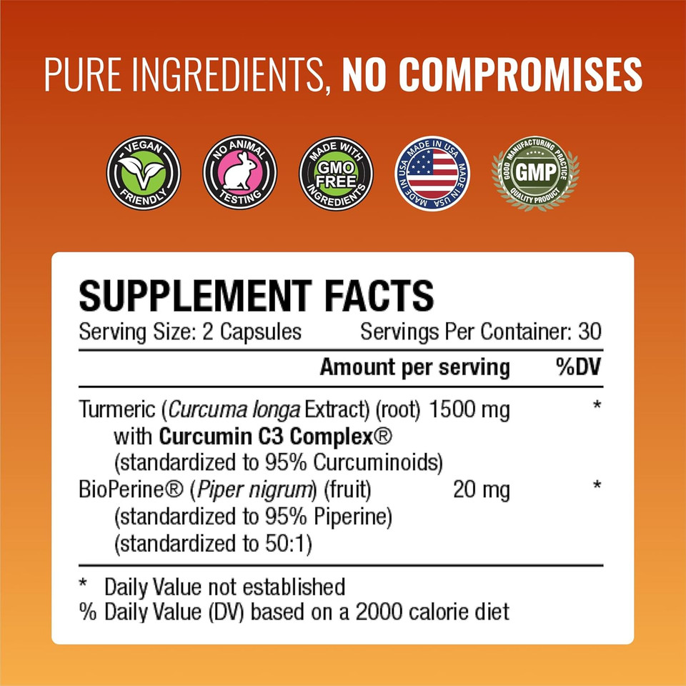 Approved Science Turmeric Md - With Bioperine & 95% Standardized Turmeric Curcuminoids - 180 Capsules (3 Month Supply)