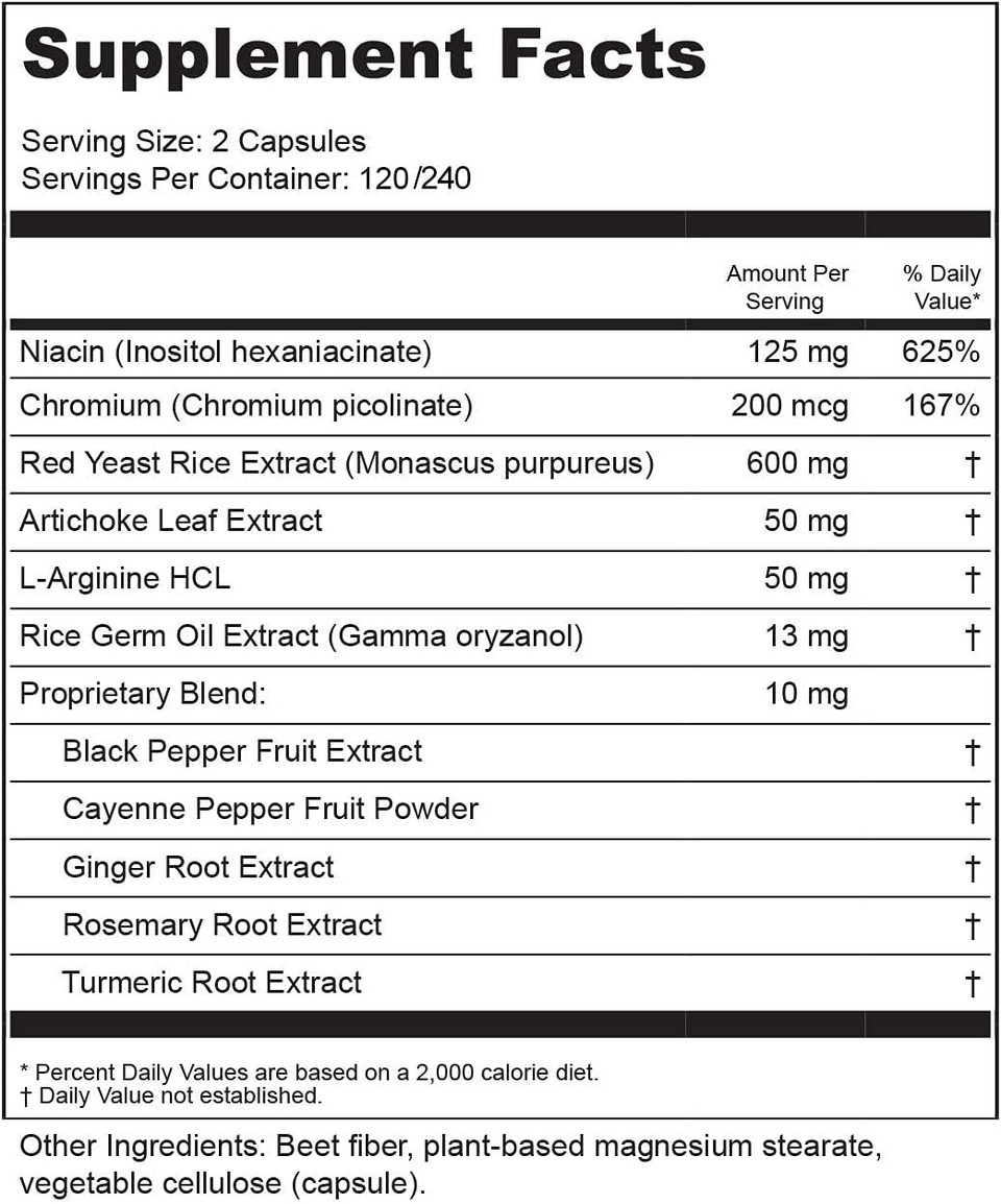 Red Rice Plus Supplement- 240 Vegetable Capsules - Proprietary Blend Of Turmeric, Black Pepper, Cayenne Pepper, Ginger Root, And Rosemary - Cholesterol Support