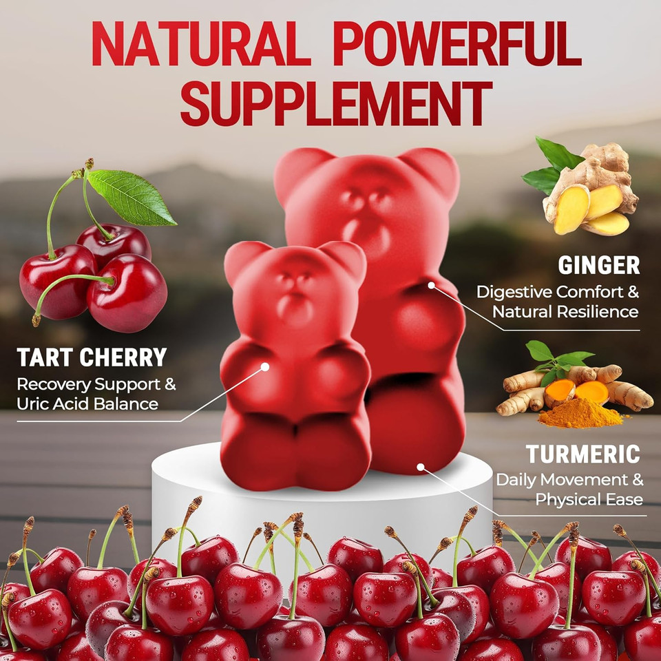 [Ultra Strength] Tart Cherry Gummies Extract With Turmeric & Ginger - Natural Tart Cherry Supplement For Uric Acid Cleanse Support & Recovery Gummies