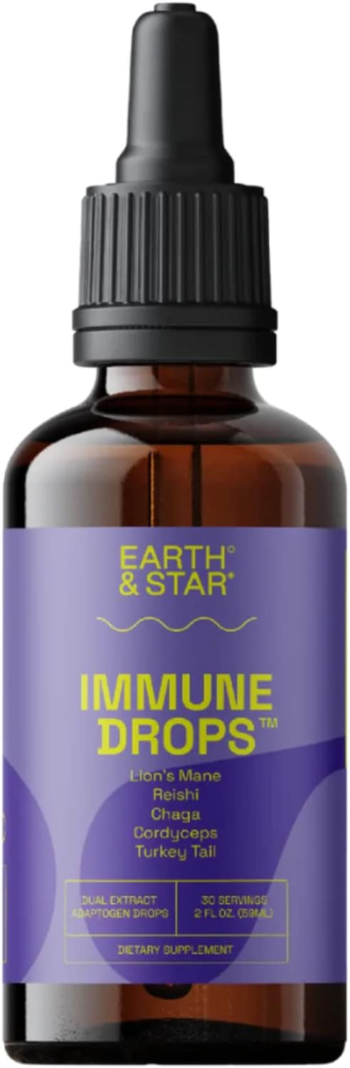 Earth & Star Everything Drops - Functional Mushroom Dual Liquid Extract - Health Boosting Nootropics For Immune Support, Glowing Skin, Focus, & Energy - 2 Oz