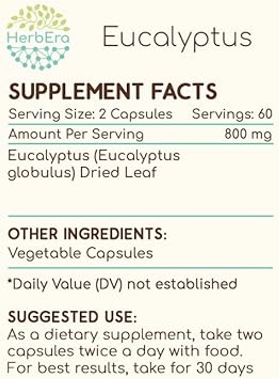Eucalyptus 120 Capsules, 400Mg, Eucalyptus (Eucalyptus Globulus) Dried Leaf (120 Capsules)