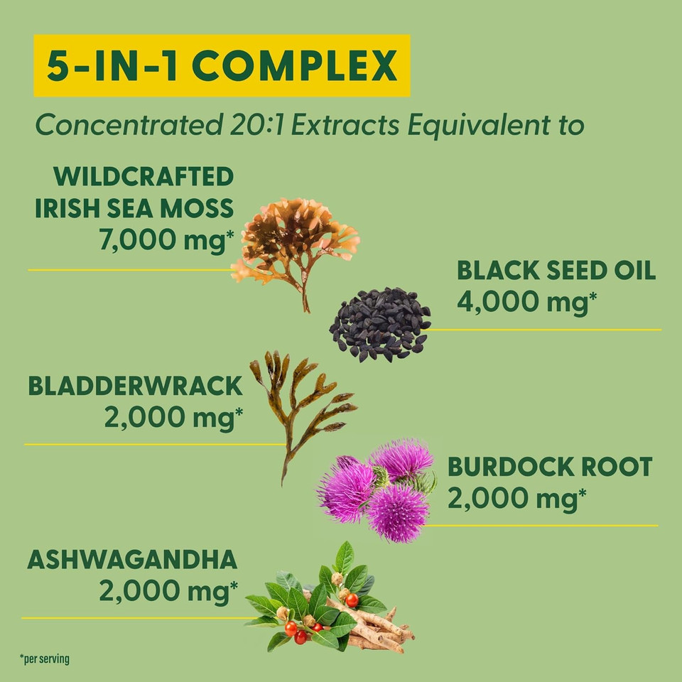 Megafood Sea Moss Complex - Irish Sea Moss 7000Mg Per Serving Plus Black Seed Oil, Burdock Root, Bladderwrack & Ashwagandha - Vegan Gut Health & Immune Support Supplement, 120 Capsules, 60 Servings