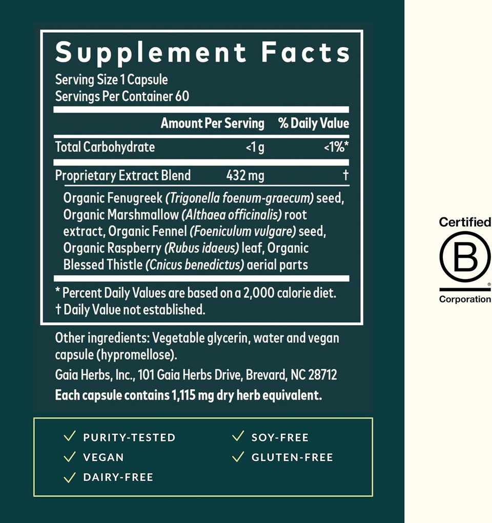 Gaia Herbs Lactation Support - Supports Healthy Production Of Breast Milk In Nursing Mothers* - With Fenugreek Seed, Fennel Seed, And Raspberry Leaf - 120 Vegan Liquid Phyto-Capsules (40-Day Supply)