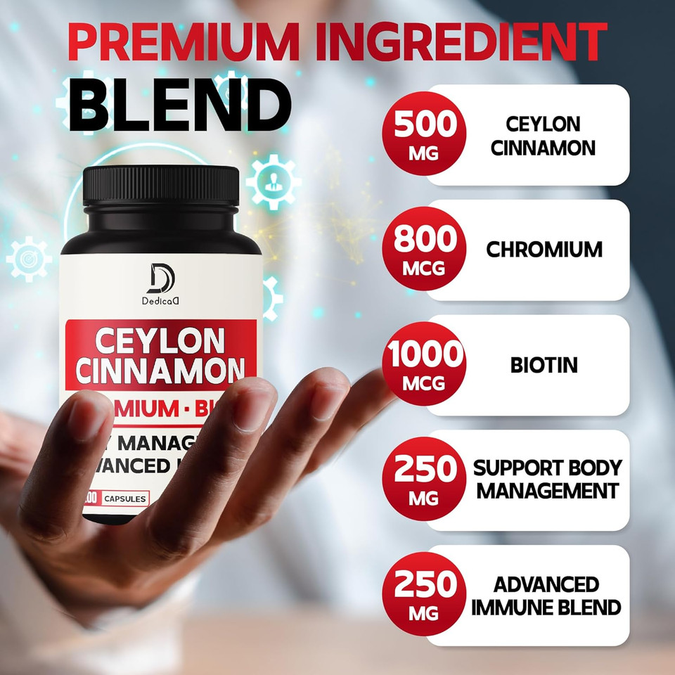 13In1 Ceylon Cinnamon Capsules - 200 Capsules With Chromium Picolinate, Biotin, Grape Seed, Elderberry & More