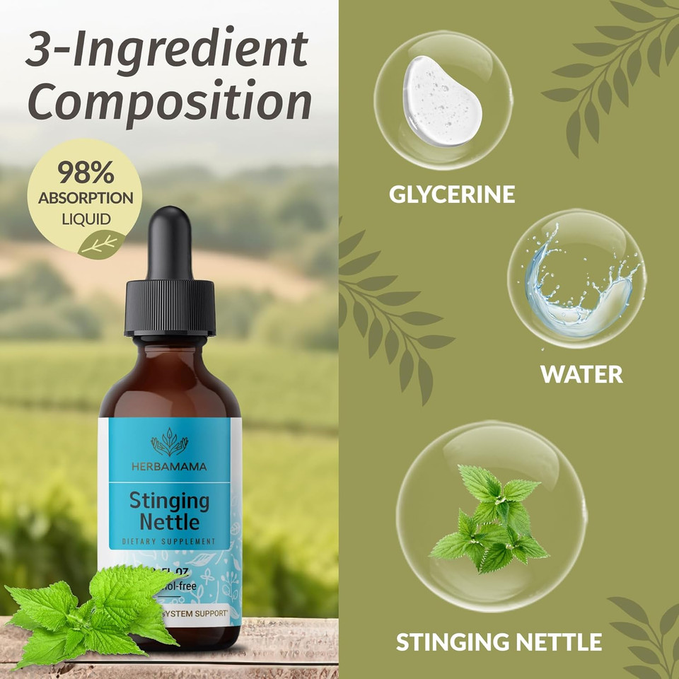 Herbamama Stinging Nettle Tincture - Vegan Stinging Nettle Root Extract For Urinary Tract Support - Non-Gmo, Alcohol & Sugar-Free Urtica Dioica Supplement