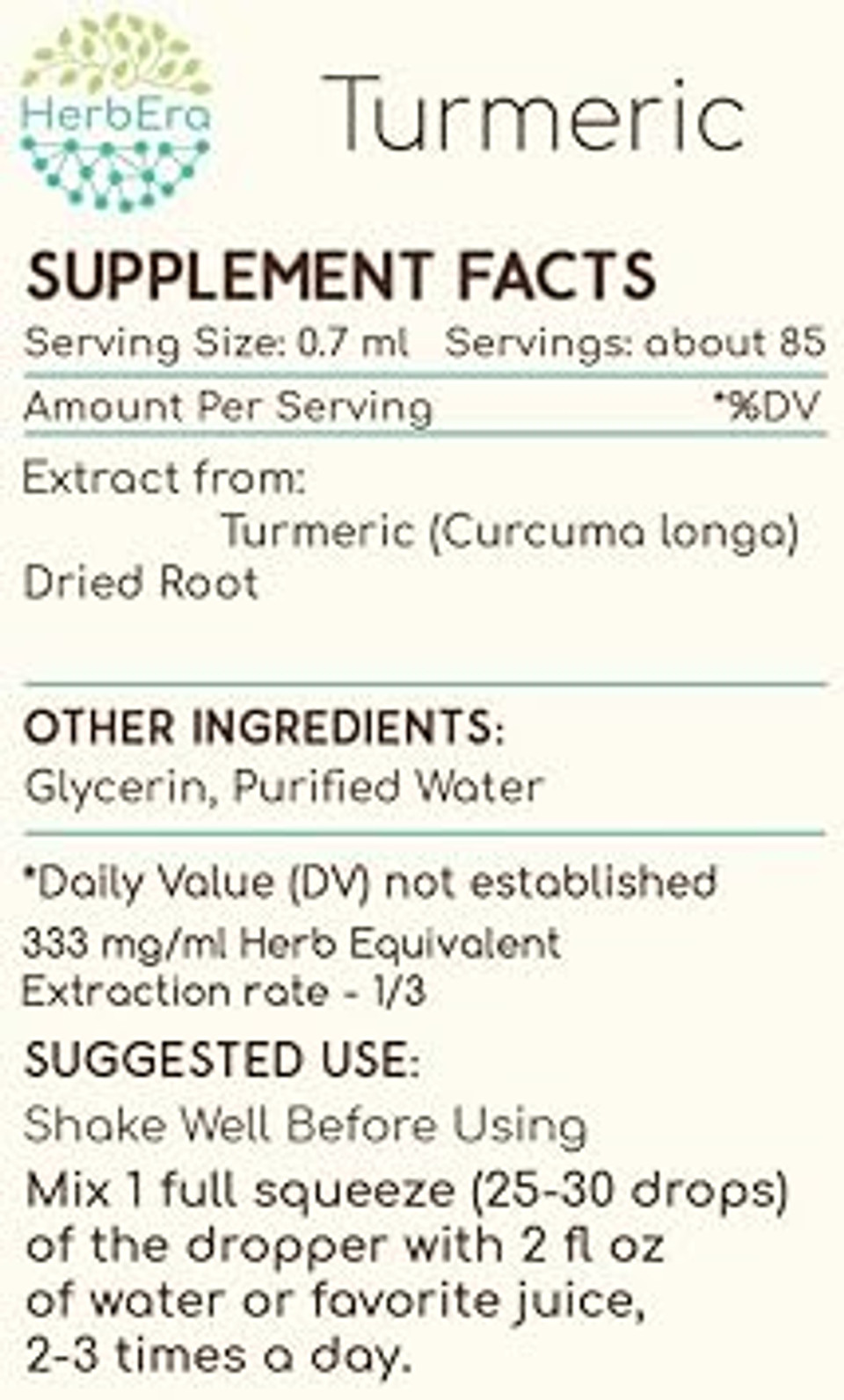 Turmeric B120 Alcohol-Free Herbal Extract Tincture, Concentrated Liquid Drops Natural Turmeric (Curcuma Longa) Dried Root (4 Fl Oz)