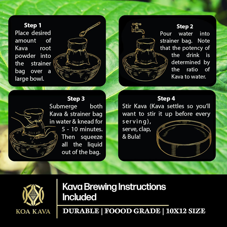 Traditional Kava Strainer - Food-Grade Nylon Bag For Root Powder - 100 Micron Mesh With Drawstring - Strong Reusable 10 X 12 Inch