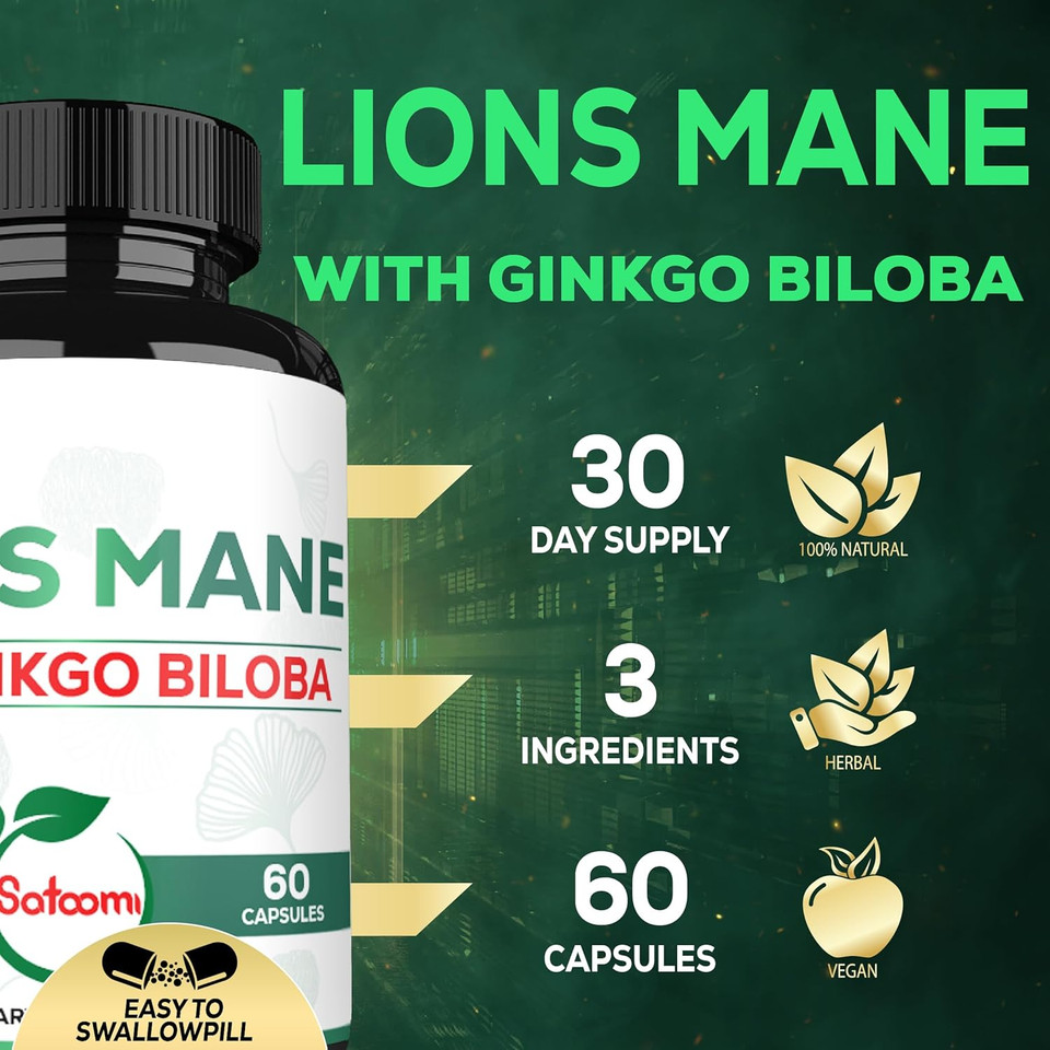Lions Mane With Ginkgo Biloba Supplement - 60 Capsules - Extra Strength For Restful Mind, Brain Health, Immune System & Focus - Gluten-Free, Non-Gmo Lions Mane With Ginkgo Biloba Supplement - 60 Capsules - Extra Strength For Restful Mind, Brain Health, Immune System & Focus - Gluten-Free, Non-Gmo