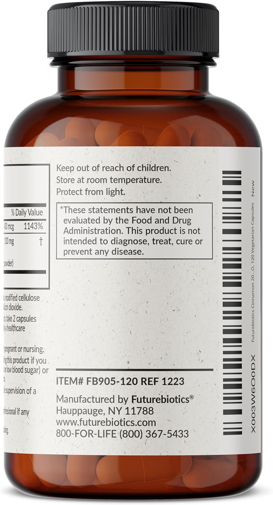 Futurebiotics Cinnamon Plus Chromium Picolinate Supplement, High Potency Chromium, Non-Gmo, 60 Vegetarian Capsules