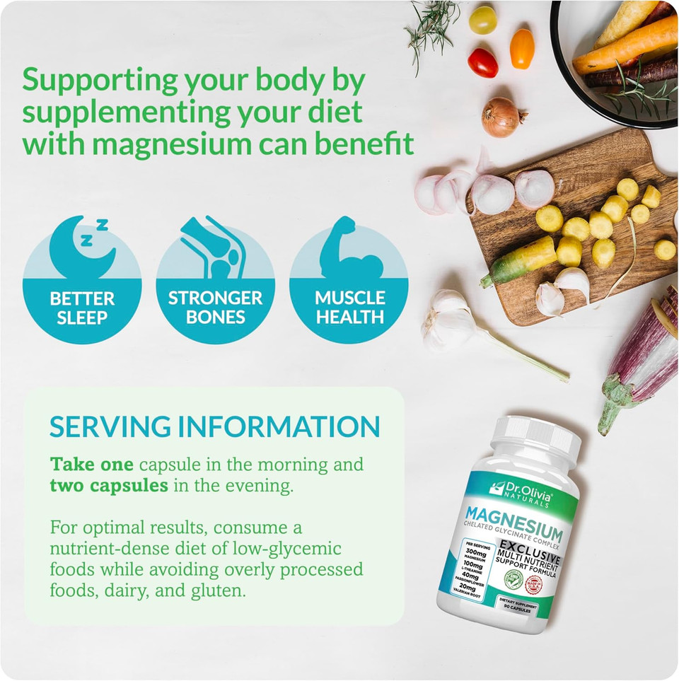 Magnesium Glycinate Complex - L-Theanine, Passionflower & Valerian Root For Sleep Support, Nerve & Muscle Health, High Absorption - 90 Vegetarian Capsules